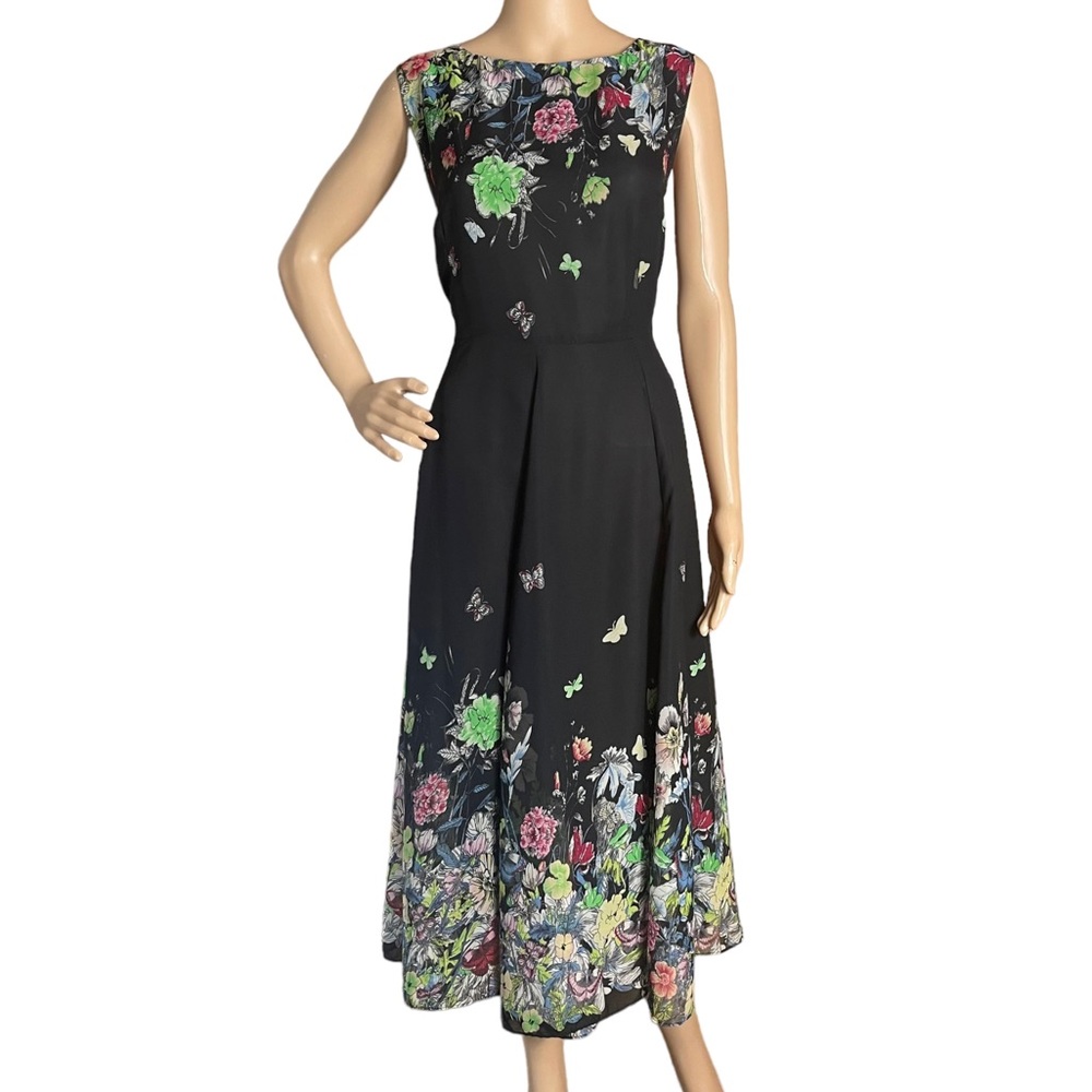 FLORYDAY L black floral midi dress butterflies garden party wedding shower